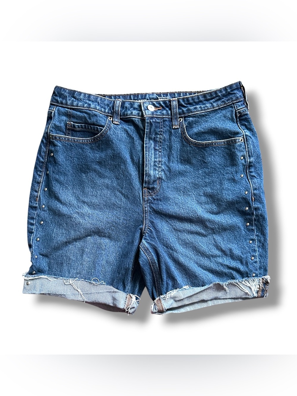 Old Navy Extra High-Rise Straight Studded Cuffed Blue Jean Shorts Women’s Sz 12